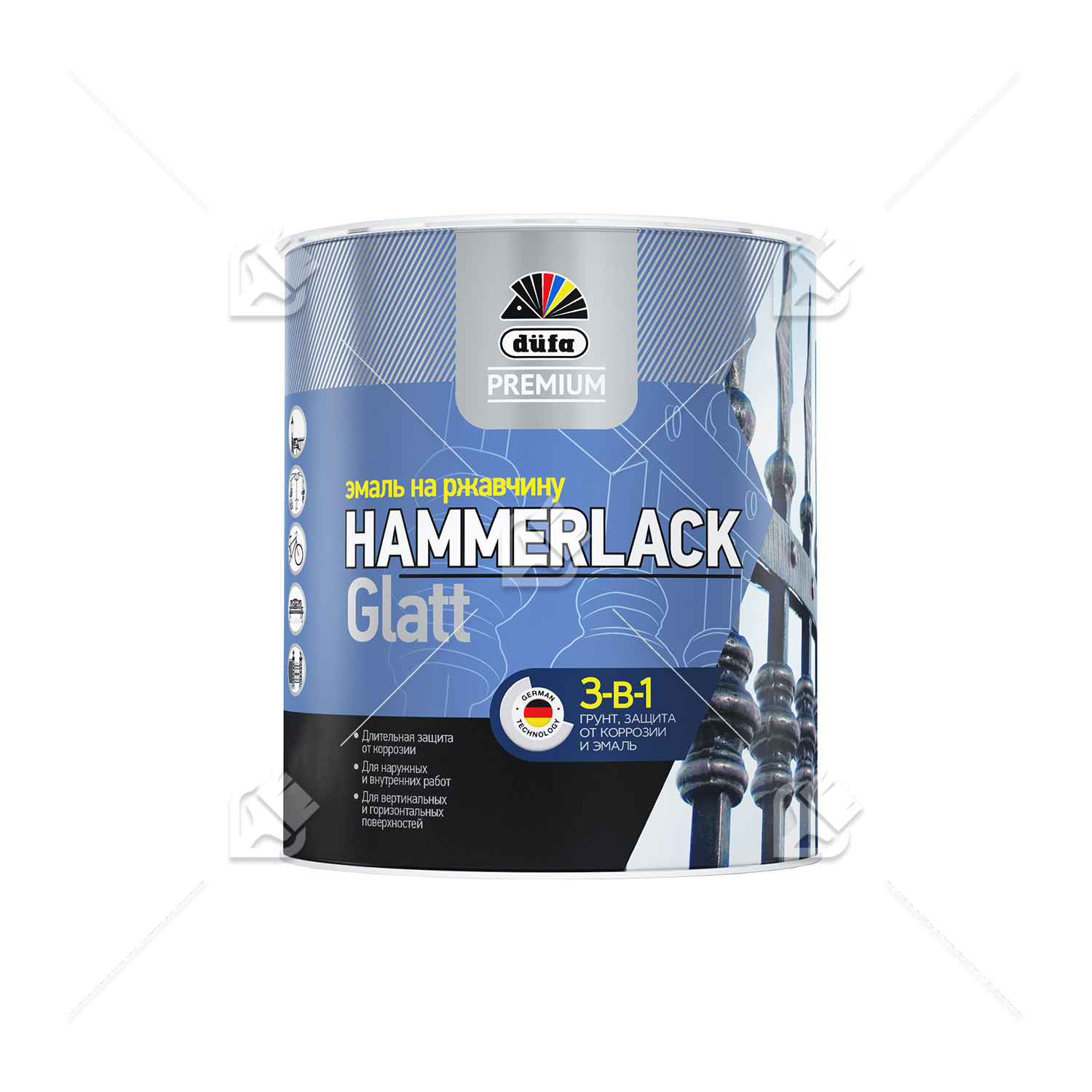 Эмаль на ржавчину Dufa Premium Hammerlack 3-в-1 гладкая RAL 9005 черная 2,5 л.