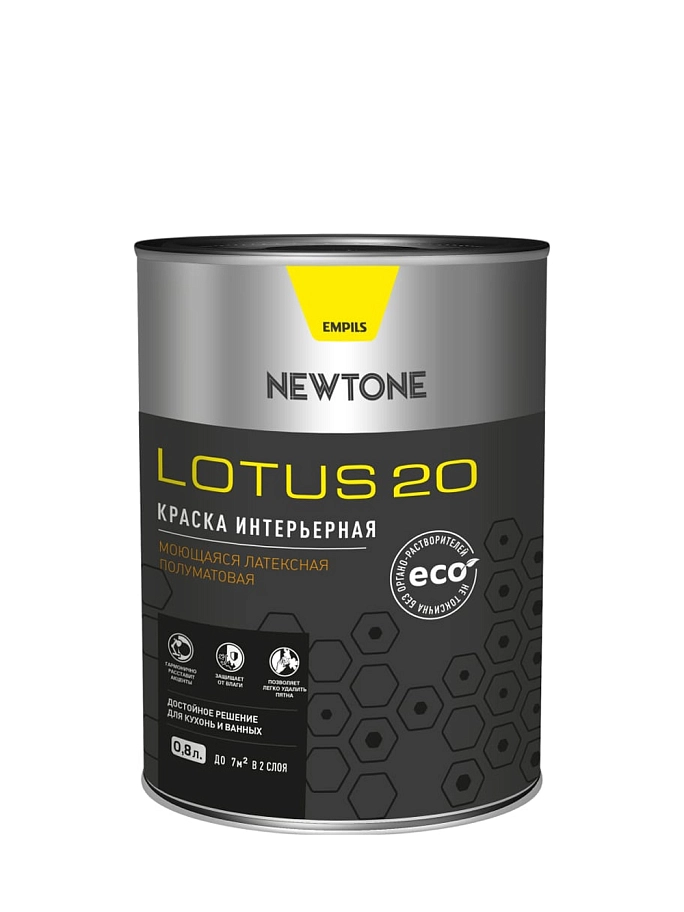 Краска интерьерная моющаяся латексная Newtone Lotus 20 полуматовая база A 0,8 л