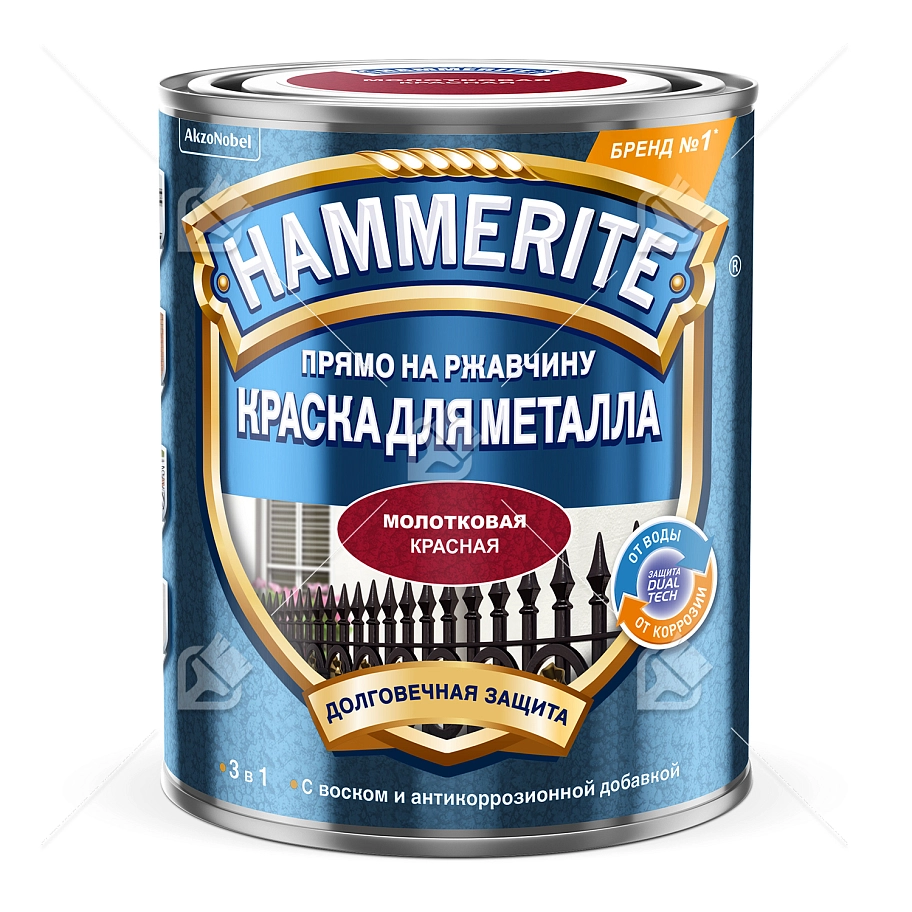 Краска для металлических поверхностей алкидная Hammerite молотковая красная 2,5 л.